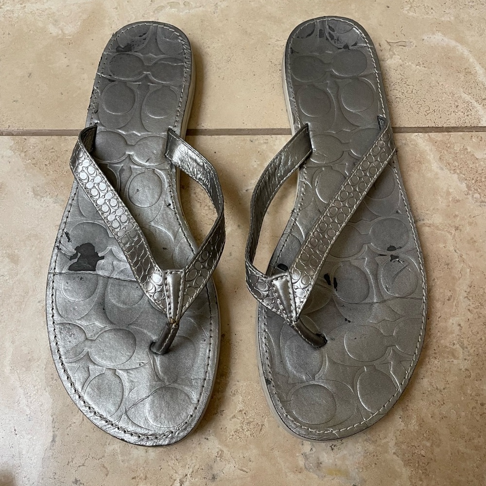 Coach Silver Flip Flops
